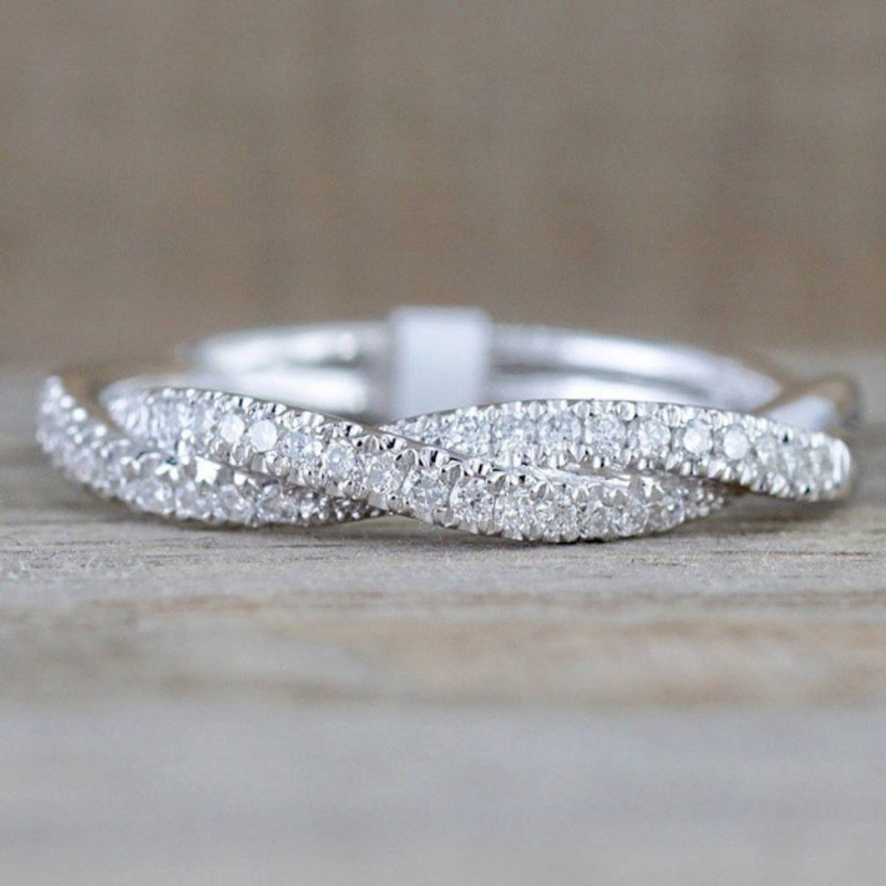 NEW 925 Silver Diamond Twisted Eternity Ring